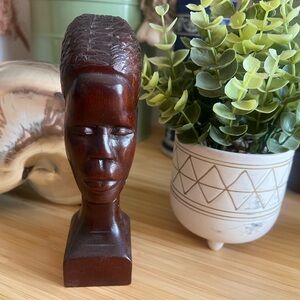 Vintage African Bust 6.5”Hand Carved Hardwood Sculpture Closed Eye